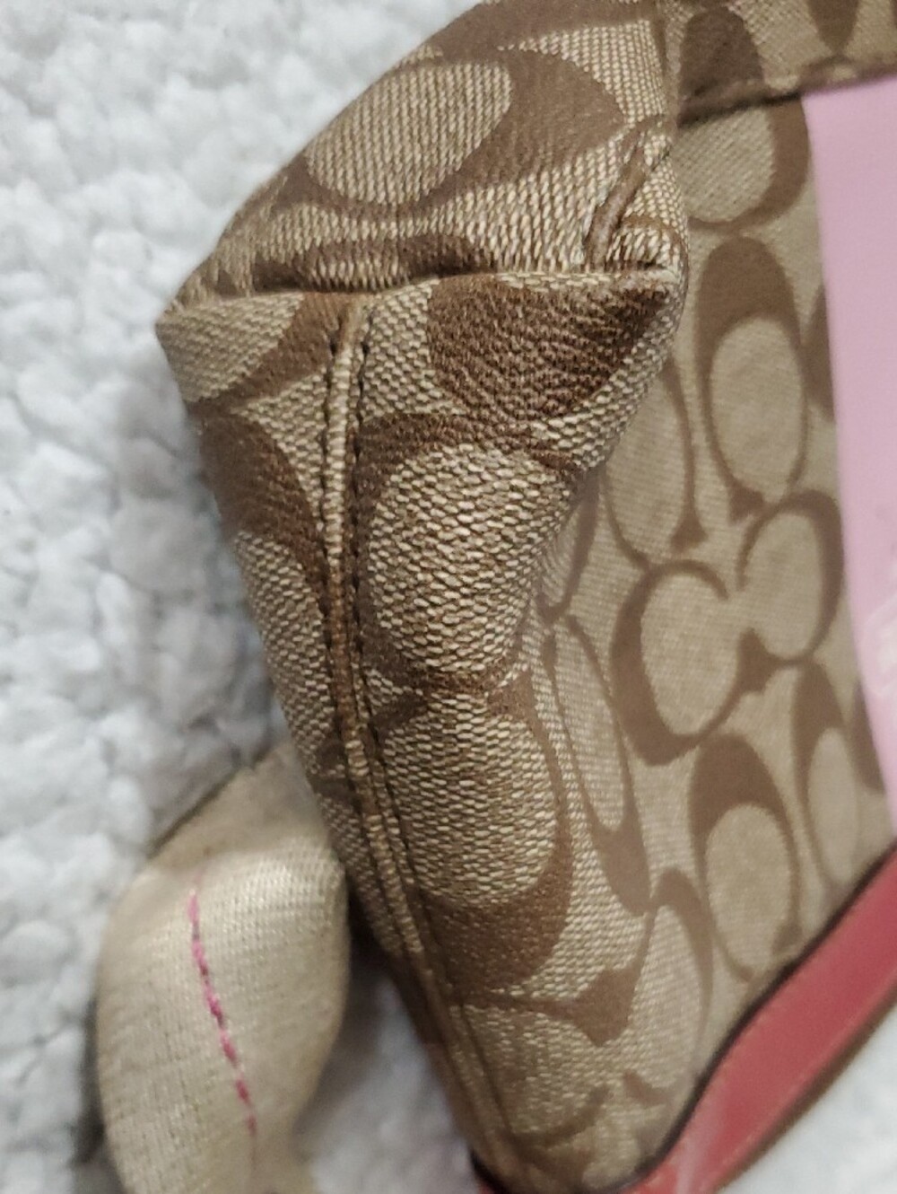 Coach Brown Signature Canvas Pink Center Stripe and Coral Trim - Picture 8 of 9